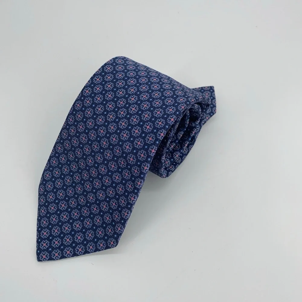 Eton Tie Mens One Size Navy Pink Floral Silk Classic Luxury Necktie Italy Made